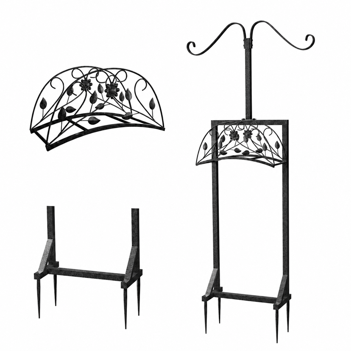 OEM Outdoor Garden Hose Holder Stand with 4 Spikes & 2 Shepherd Hooks