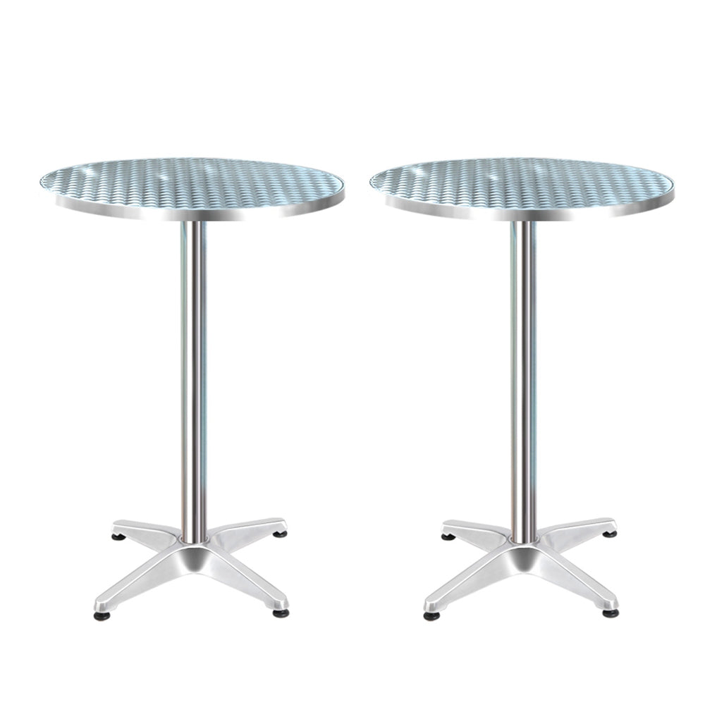 OEM Set of 2 Adjustable Outdoor Bar Tables Foldable Aluminum Base 70/110cm