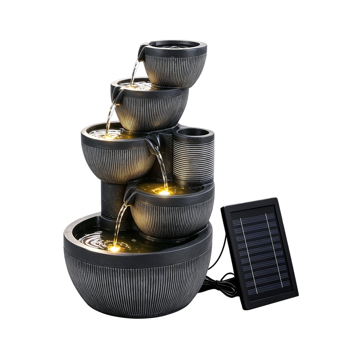 OEM Outdoor Solar Water Feature with 5-Tier Cascading Bowls Grey 51.5cm