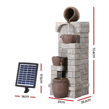 4-Tier Solar Water Fountain Feature with Adjustable Flow LED Lighting and Battery Backup