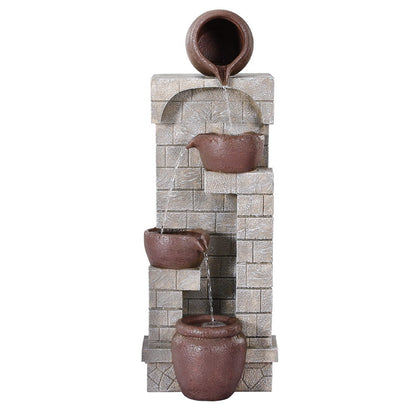4-Tier Solar Water Fountain Feature with Adjustable Flow LED Lighting and Battery Backup