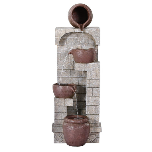 4-Tier Solar Water Fountain Feature with Adjustable Flow LED Lighting and Battery Backup