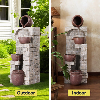 4-Tier Solar Water Fountain Feature with Adjustable Flow LED Lighting and Battery Backup