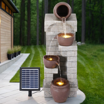4-Tier Solar Water Fountain Feature with Adjustable Flow LED Lighting and Battery Backup