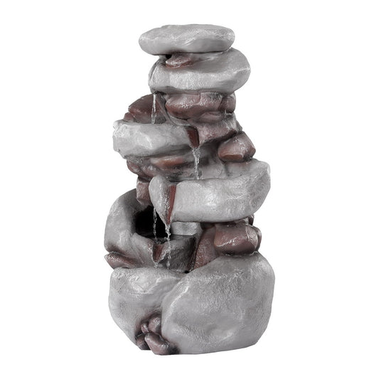 Solar Powered 4-Tier Cascading Water Fountain with LED Lights and Backup Battery for Indoor Outdoor Use