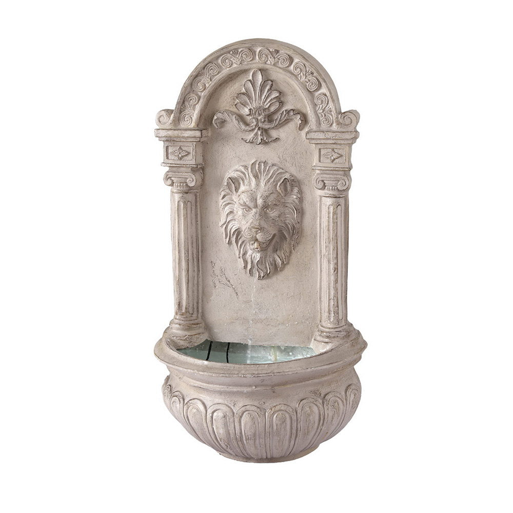 Wall Mount Solar Water Fountain with Lion Design LED Lights and Rechargeable Battery