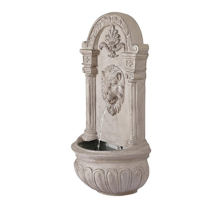Wall Mount Solar Water Fountain with Lion Design LED Lights and Rechargeable Battery
