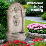Wall Mount Solar Water Fountain with Lion Design LED Lights and Rechargeable Battery