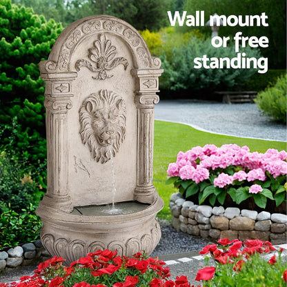 Wall Mount Solar Water Fountain with Lion Design LED Lights and Rechargeable Battery