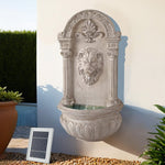 Wall Mount Solar Water Fountain with Lion Design LED Lights and Rechargeable Battery