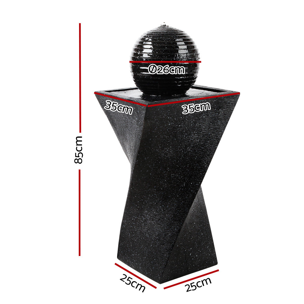 OEM Solar Powered Twisted Water Fountain with 4 LED Lights Black 85cm