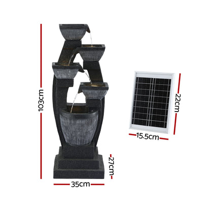 Solar Powered 5 Tier Cascading Water Fountain with LED Lights and Battery Backup