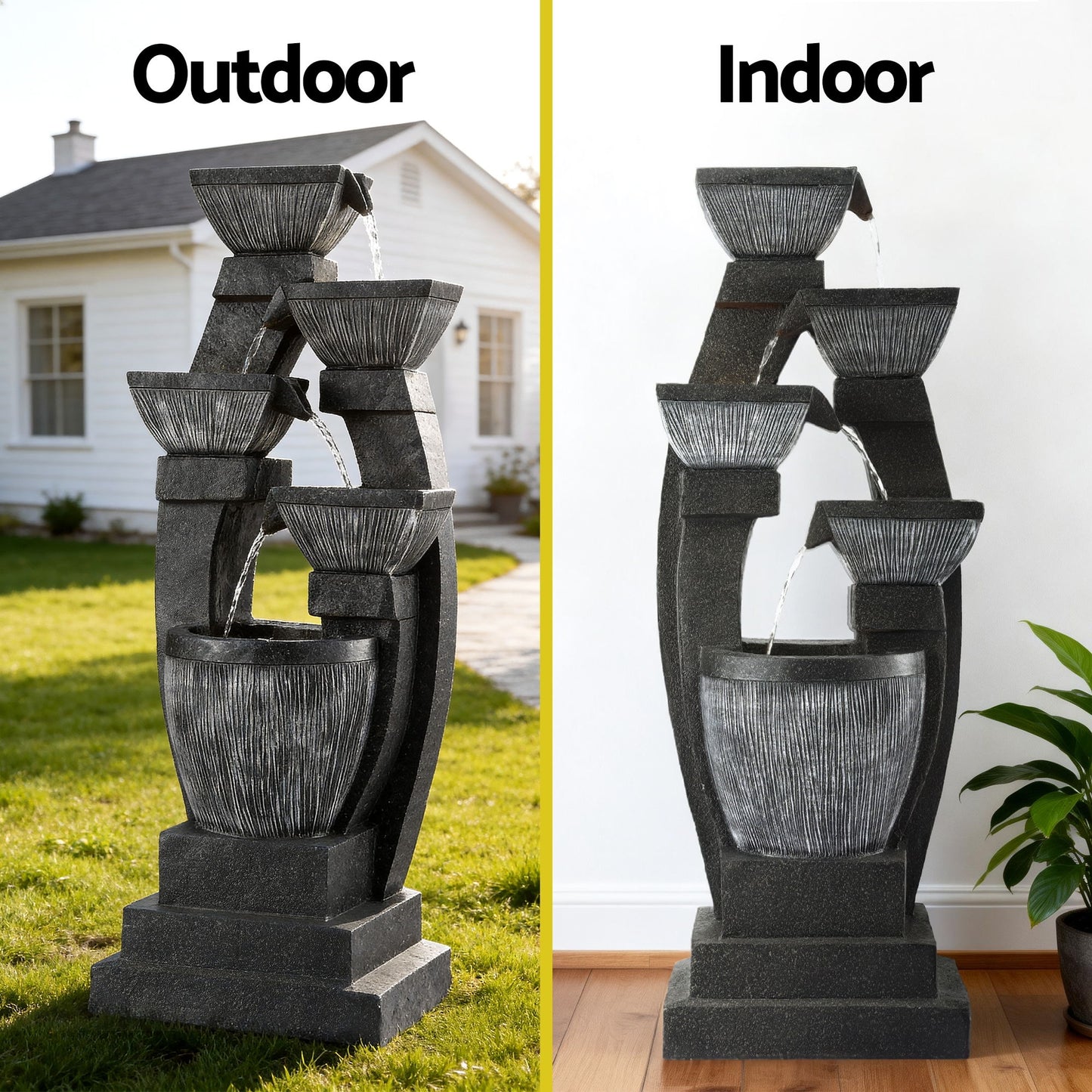 Solar Powered 5 Tier Cascading Water Fountain with LED Lights and Battery Backup
