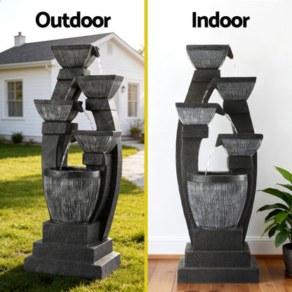 Solar Powered 5 Tier Cascading Water Fountain with LED Lights and Battery Backup