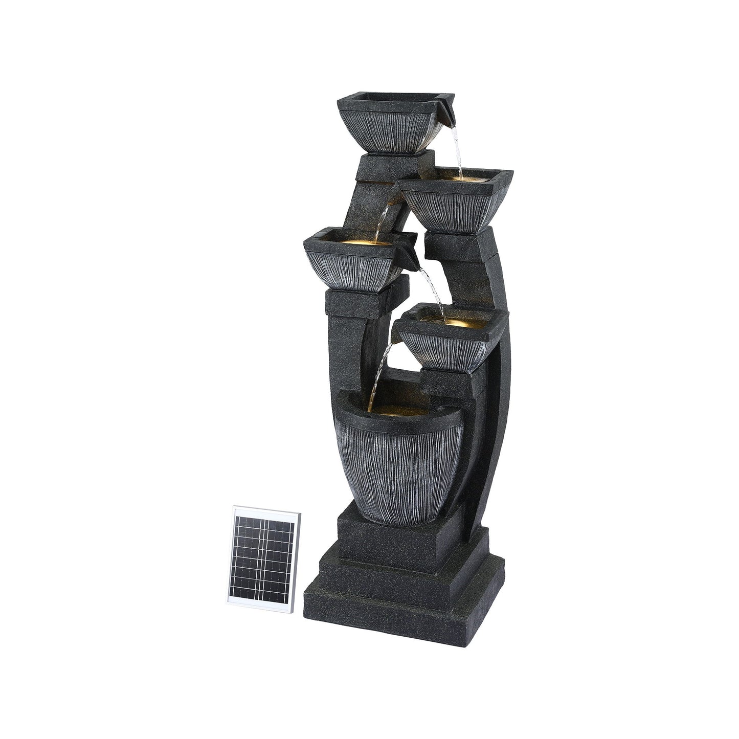 Solar Powered 5 Tier Cascading Water Fountain with LED Lights and Battery Backup