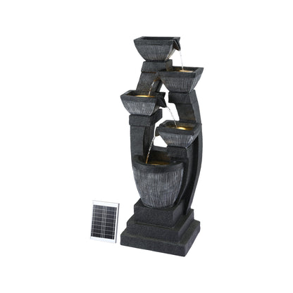 Solar Powered 5 Tier Cascading Water Fountain with LED Lights and Battery Backup