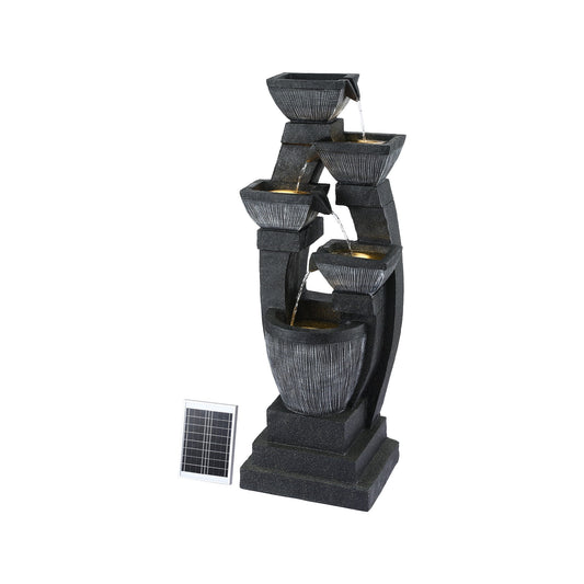 Solar Powered 5 Tier Cascading Water Fountain with LED Lights and Battery Backup
