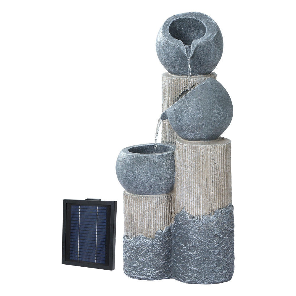 OEM Solar Powered 3-Tier Cascading Water Fountain with LED Lights Grey 76cm
