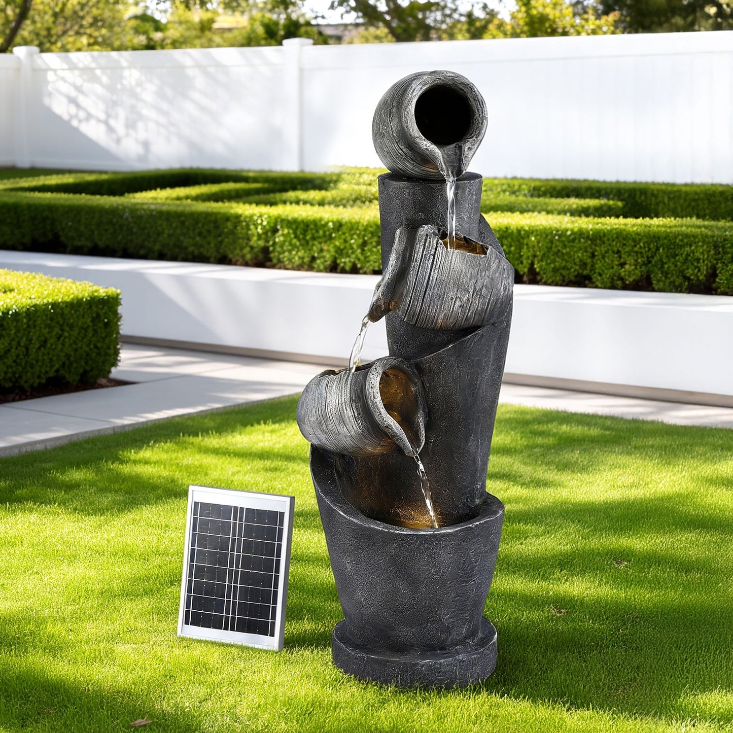 Outdoor Indoor Solar Water Feature Fountain 3 Tier Pot Design with LED Lighting