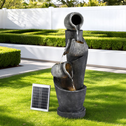 Outdoor Indoor Solar Water Feature Fountain 3 Tier Pot Design with LED Lighting