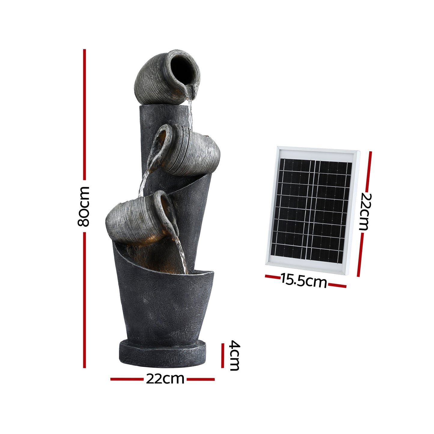 Outdoor Indoor Solar Water Feature Fountain 3 Tier Pot Design with LED Lighting