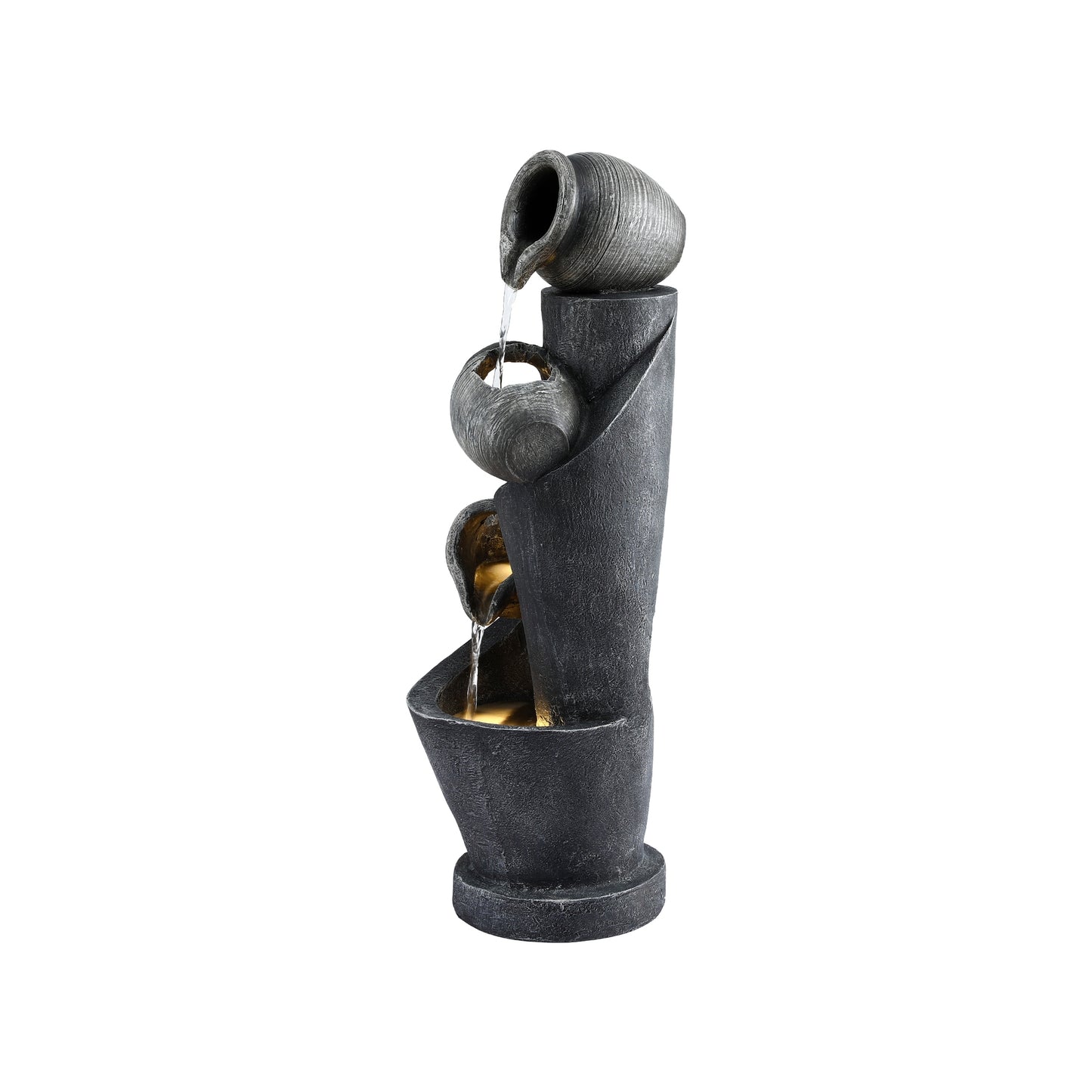 Outdoor Indoor Solar Water Feature Fountain 3 Tier Pot Design with LED Lighting