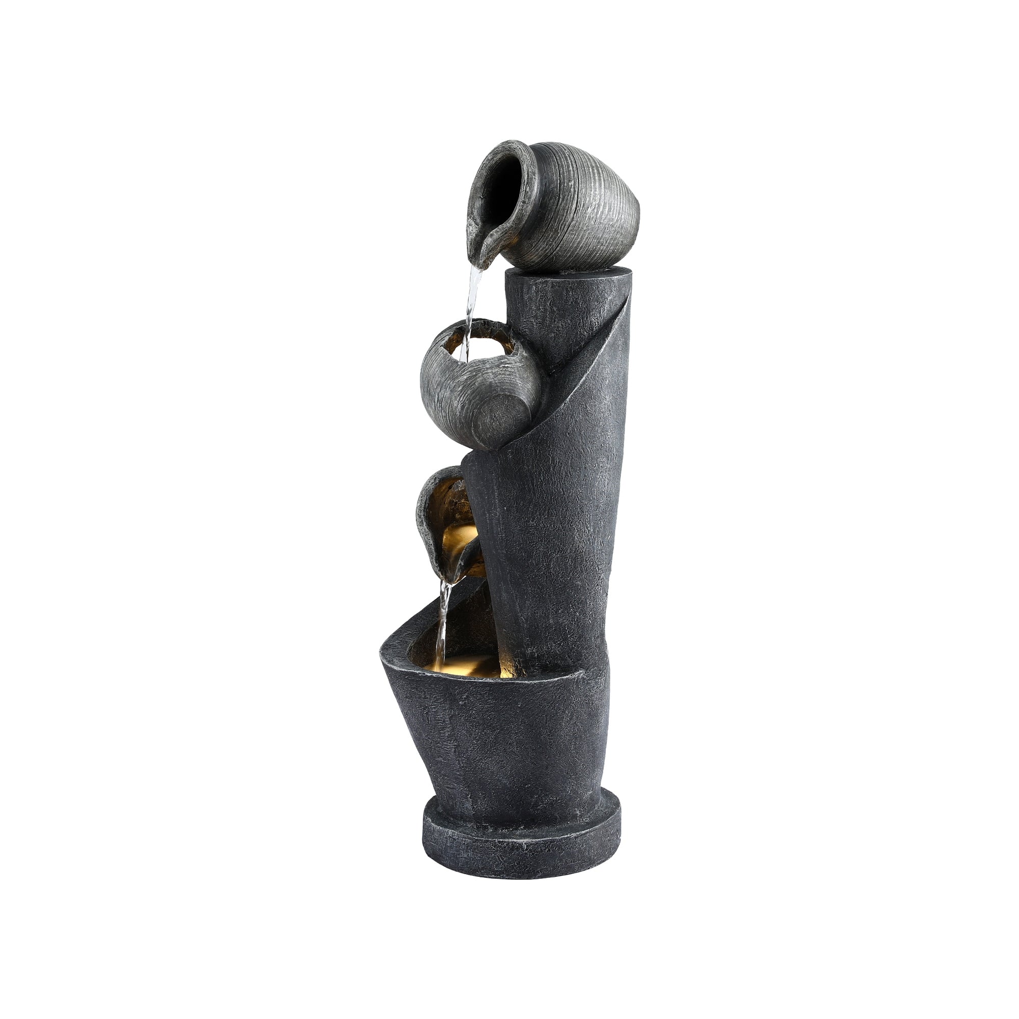 Outdoor Indoor Solar Water Feature Fountain 3 Tier Pot Design with LED Lighting