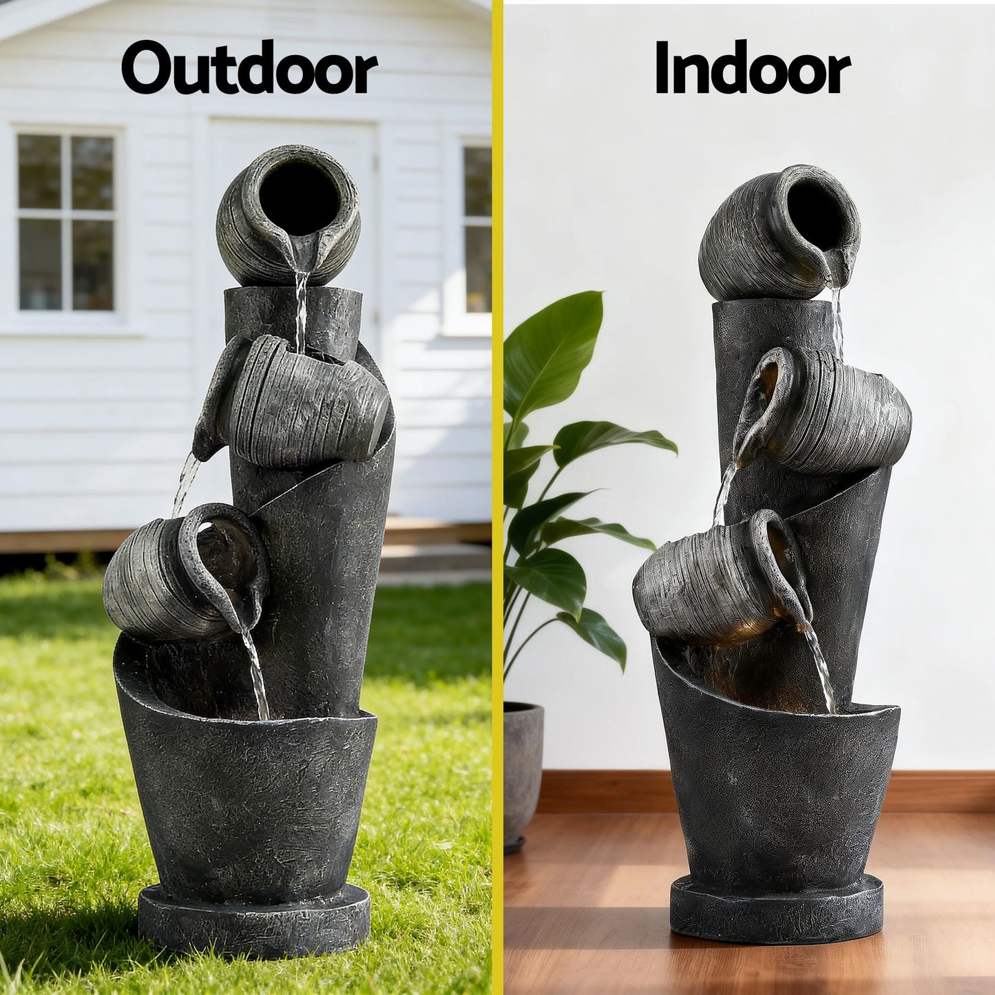 Outdoor Indoor Solar Water Feature Fountain 3 Tier Pot Design with LED Lighting