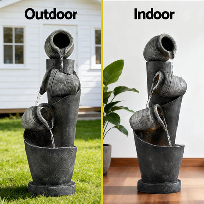 Outdoor Indoor Solar Water Feature Fountain 3 Tier Pot Design with LED Lighting
