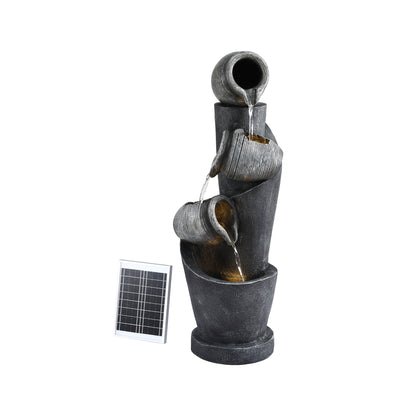 Outdoor Indoor Solar Water Feature Fountain 3 Tier Pot Design with LED Lighting