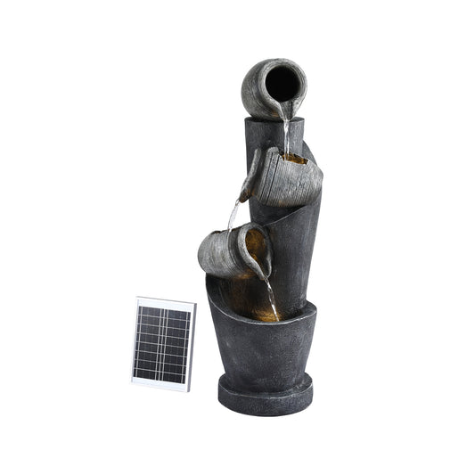 Outdoor Indoor Solar Water Feature Fountain 3 Tier Pot Design with LED Lighting