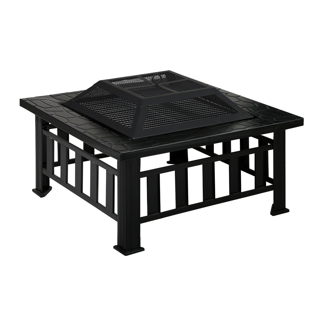 Steel Outdoor Fire Pit and BBQ Grill Table with Mesh Dome 81cm
