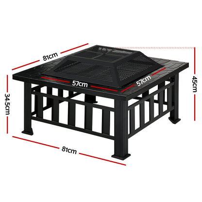 Steel Outdoor Fire Pit and BBQ Grill Table with Mesh Dome 81cm