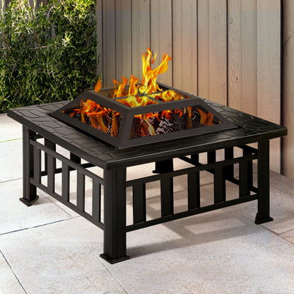 Steel Outdoor Fire Pit and BBQ Grill Table with Mesh Dome 81cm