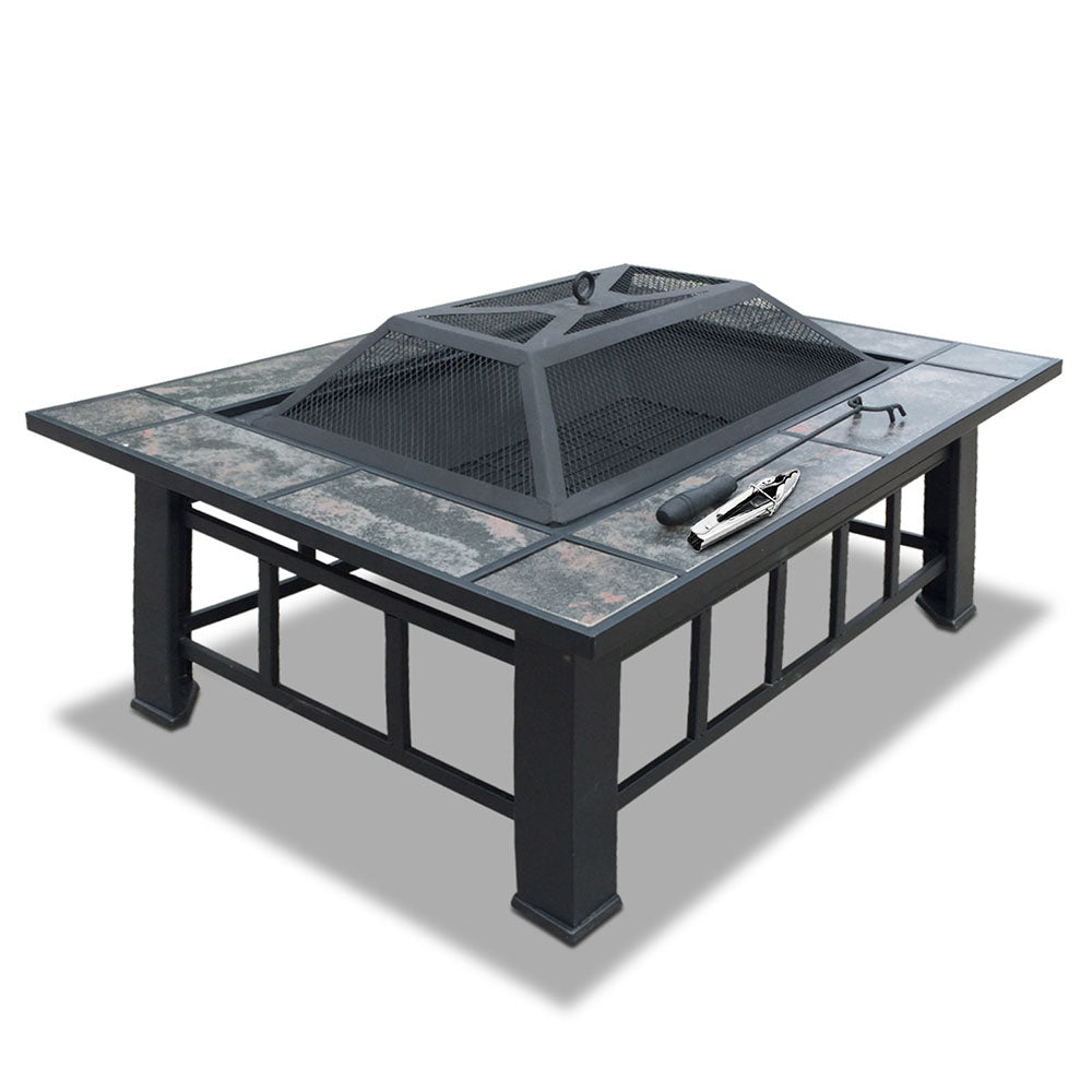 Multi-Function Outdoor 94cm Fire Pit Table with BBQ Grill Rack and Ice Bucket Insert