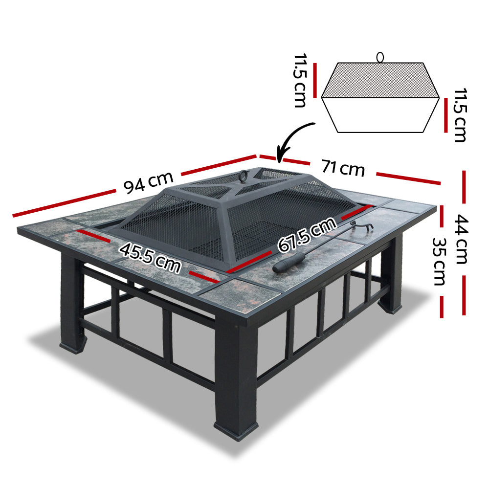 Multi-Function Outdoor 94cm Fire Pit Table with BBQ Grill Rack and Ice Bucket Insert