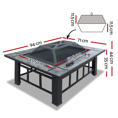 Multi-Function Outdoor 94cm Fire Pit Table with BBQ Grill Rack and Ice Bucket Insert