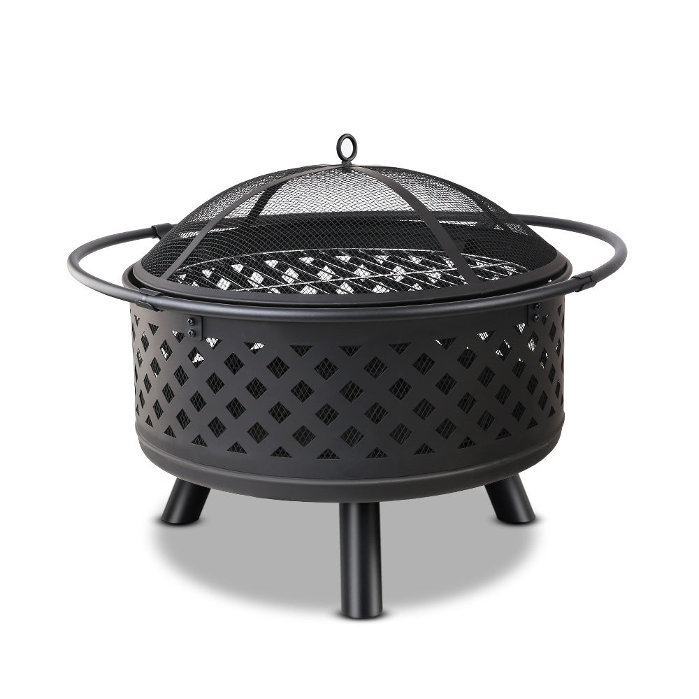 76cm Outdoor Fire Pit BBQ Grill with Mesh Dome and Steel Construction