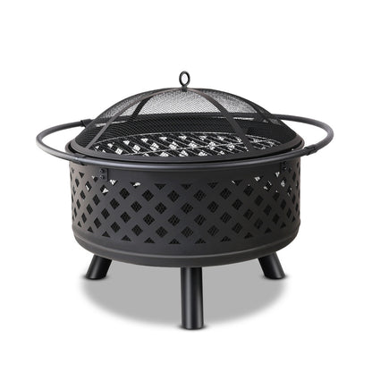 76cm Outdoor Fire Pit BBQ Grill with Mesh Dome and Steel Construction