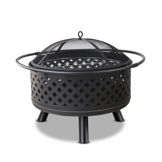 76cm Outdoor Fire Pit BBQ Grill with Mesh Dome and Steel Construction