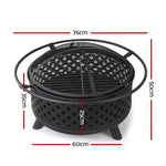 76cm Outdoor Fire Pit BBQ Grill with Mesh Dome and Steel Construction