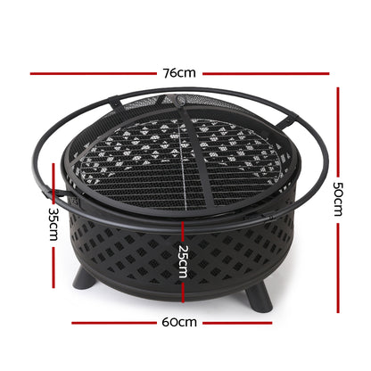 76cm Outdoor Fire Pit BBQ Grill with Mesh Dome and Steel Construction