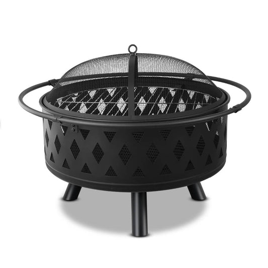 2-in-1 Outdoor Fire Pit and BBQ Grill with Mesh Dome 82cm