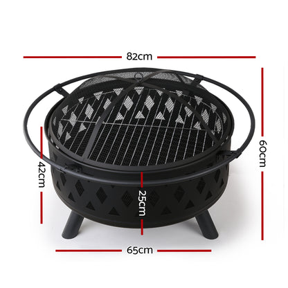 2-in-1 Outdoor Fire Pit and BBQ Grill with Mesh Dome 82cm