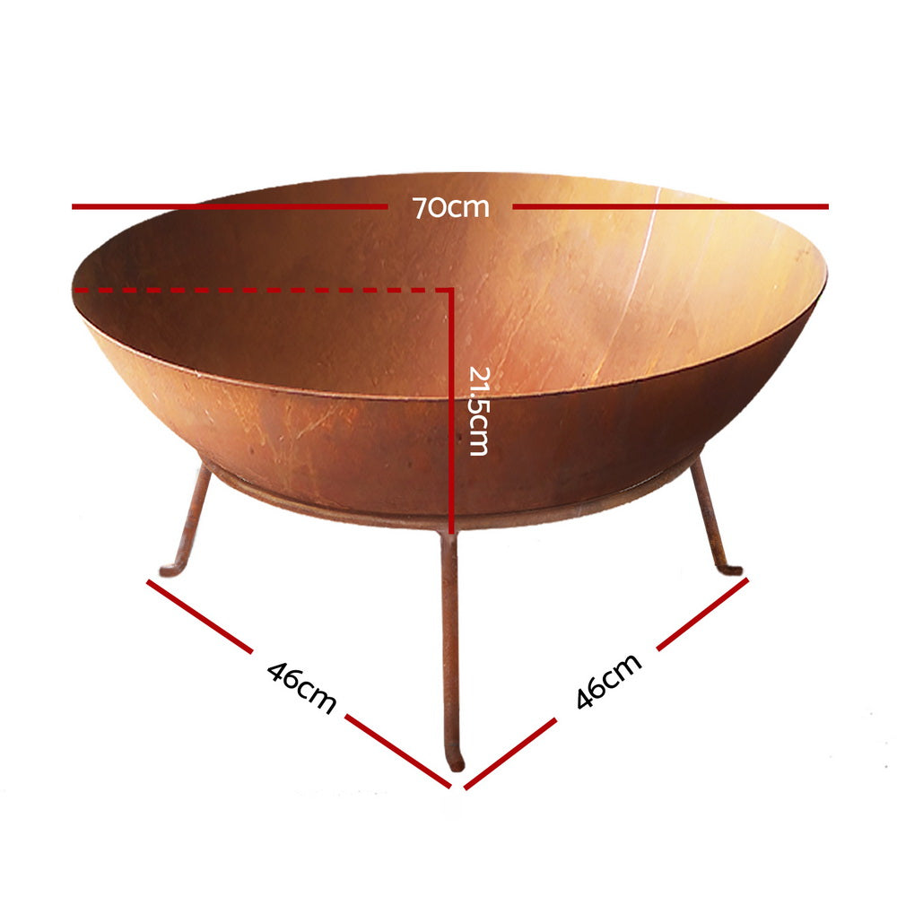 70cm Rustic Outdoor Fire Pit Bowl with Deep Dish Design and Steel Construction