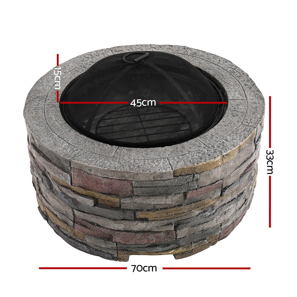 70cm Round Fire Pit Table Wood and Charcoal Burning Outdoor Fireplace