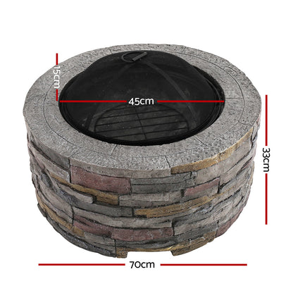 70cm Round Fire Pit Table Wood and Charcoal Burning Outdoor Fireplace