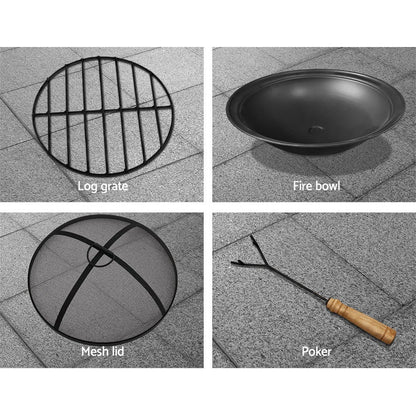 70cm Round Fire Pit Table Wood and Charcoal Burning Outdoor Fireplace