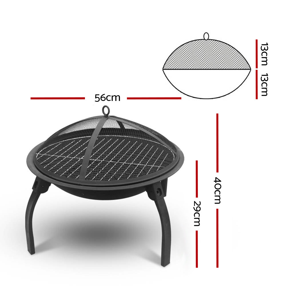 OEM Portable Outdoor Fire Pit BBQ Grill with Mesh Dome for Patio and Camping 56cm