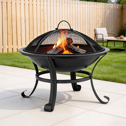 Heavy Duty Outdoor Fire Pit with Stainless Steel BBQ Grill and Mesh Cover